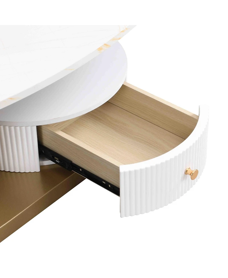 Rainsken Modern Nesting Coffee Table Set of 2, Oval and Round Table Set with Faux Marble Texture Surface and Storage Drawer for Living Room