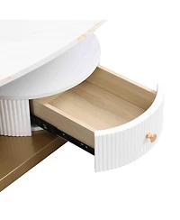 Rainsken Modern Nesting Coffee Table Set of 2, Oval and Round Table Set with Faux Marble Texture Surface and Storage Drawer for Living Room