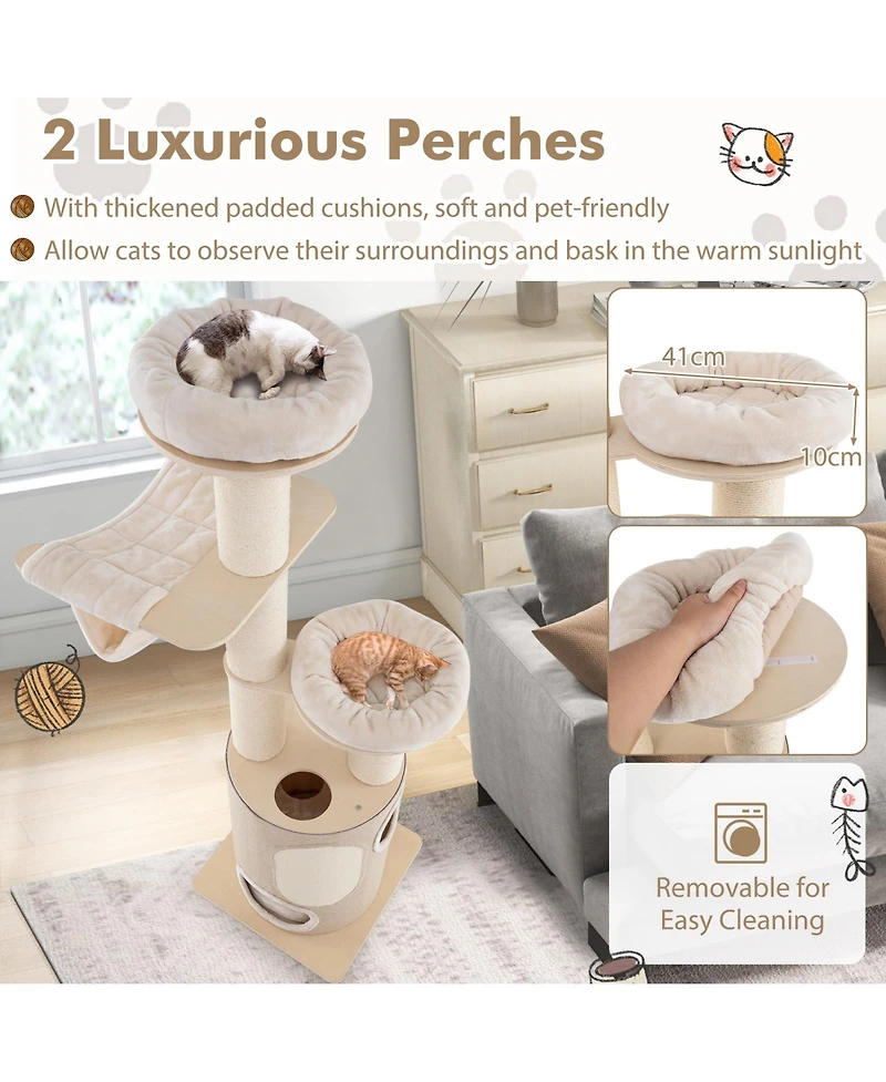 Cozito Cat Tree 74 in Wooden Tower with 2-Story Condo Cushions,