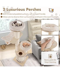 Cozito Cat Tree 74 in Wooden Tower with 2-Story Condo Cushions,