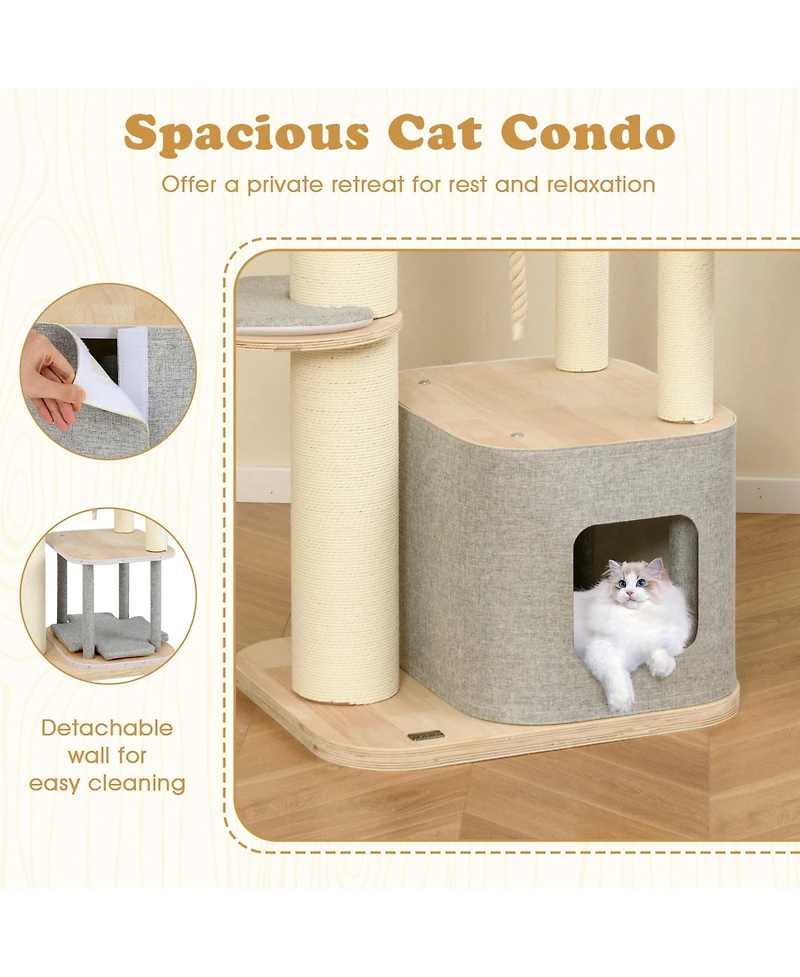 Cozito Cat Tree 63 in Modern Wooden with Perch Condo Hammock