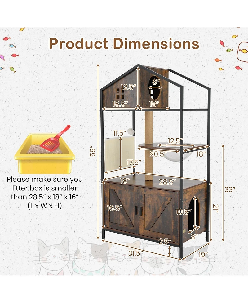 Cozito Cat Tower Industrial with Litter Box Enclosure and Condo