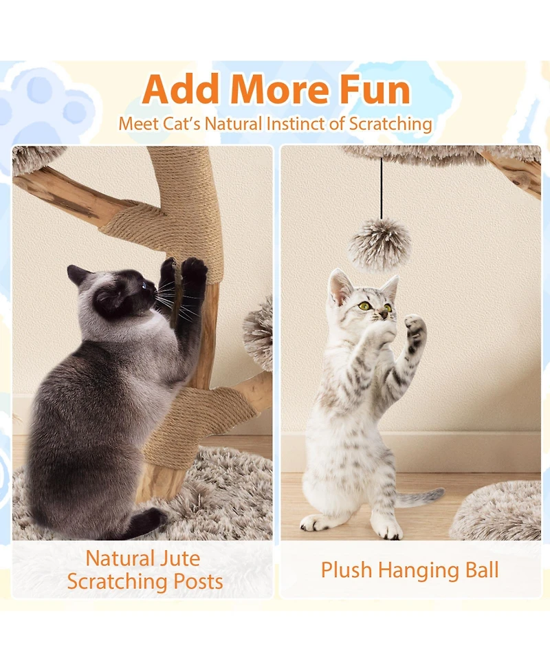 Cozito Cat Tree Solid Pear Wood with Perch and Jute Posts