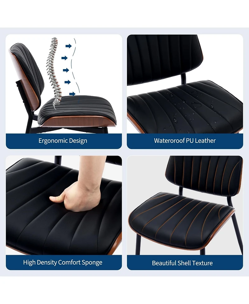 gaomon Dining Chairs Set - Mid Century Modern Upholstered Retro Pu Leather Kitchen Chairs with Bentwood Back and Metal Legs