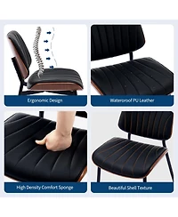 gaomon Dining Chairs Set - Mid Century Modern Upholstered Retro Pu Leather Kitchen Chairs with Bentwood Back and Metal Legs