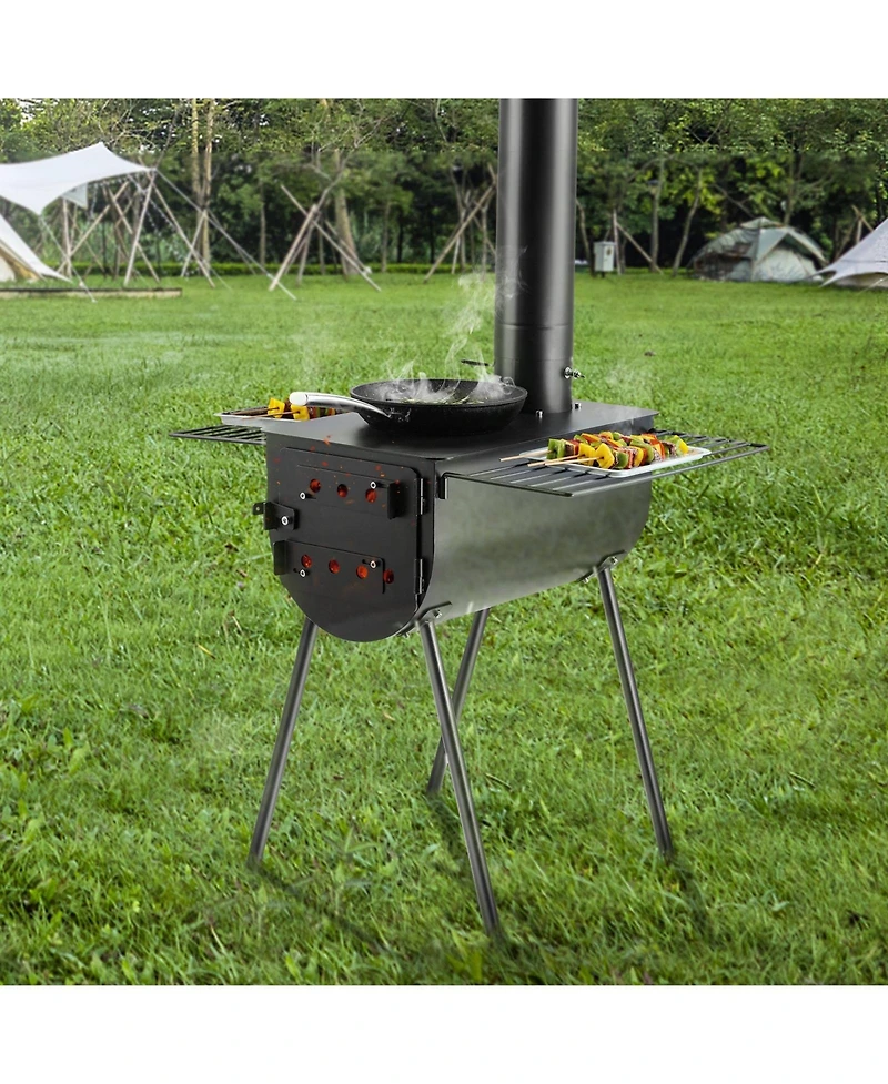 Ecooso 118 Inch Camping Tent Wood Stove with Chimney Pipes, Portable Alloy Steel Hot Tent Stove