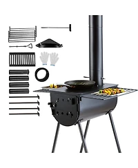 Ecooso 118 Inch Camping Tent Wood Stove with Chimney Pipes, Portable Alloy Steel Hot Tent Stove