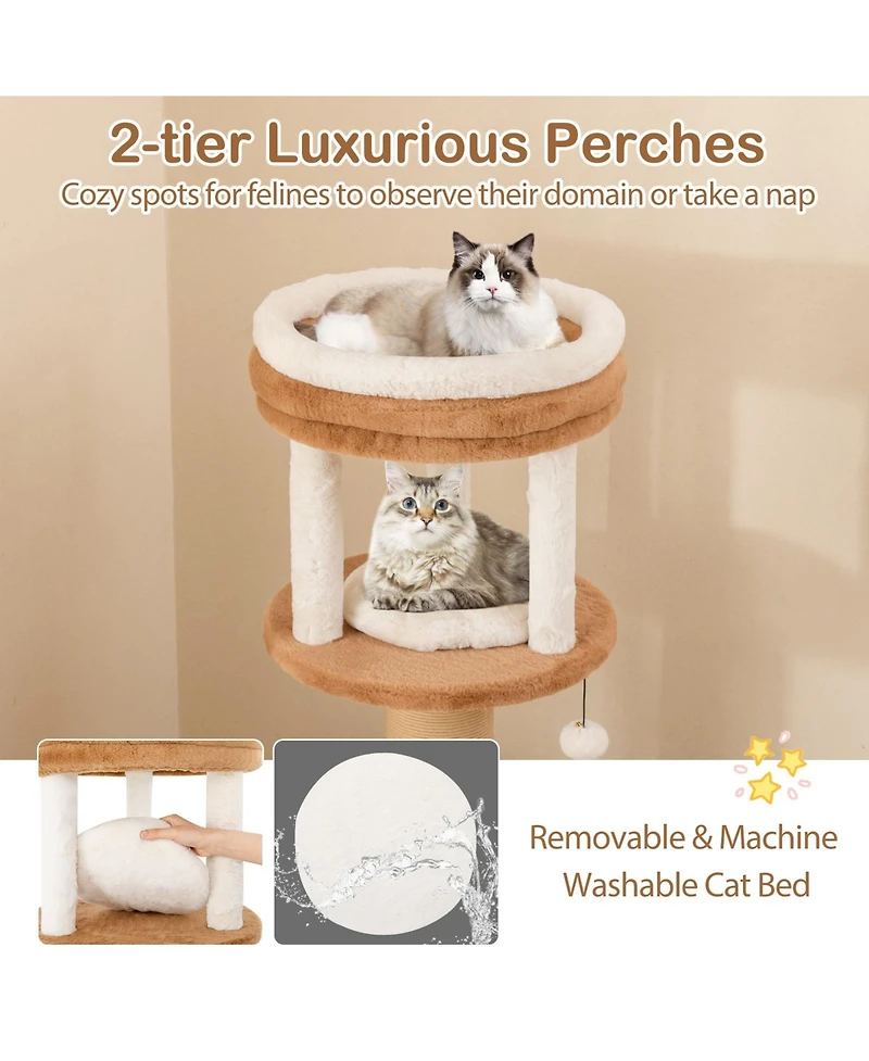 Cozito Cat Tree 65 in with Self-Groomer and Removable Cat Bed