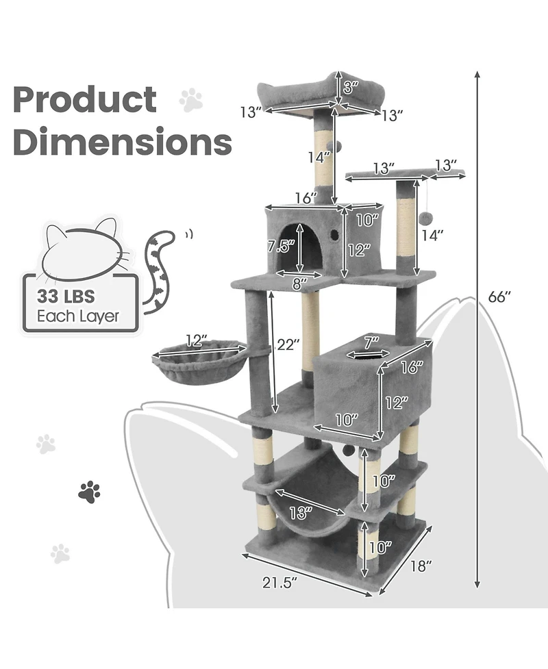 Cozito Cat Tree 66 in with 2 Condos and Sisal Scratching Posts