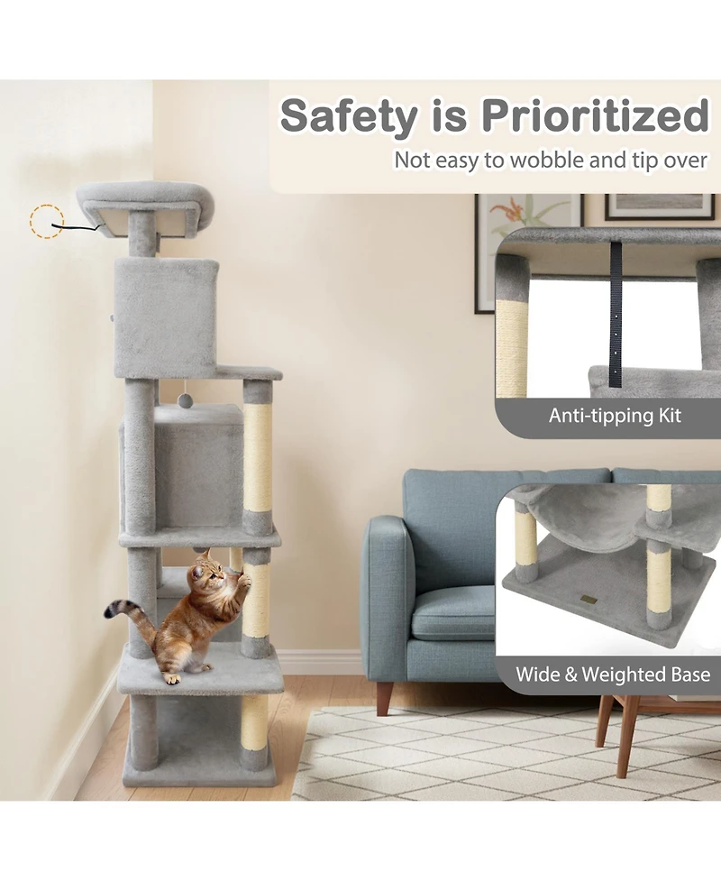 Cozito Cat Tree 70 in Tall for Indoor Cats Multi-Level Tower