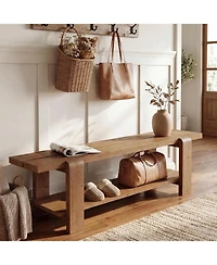 Tribesigns Solid Wood Entryway Bench with Shoe Storage Shelf, 63-Inch Long Farmhouse Entry Shoe Bench, End of Bed Bench