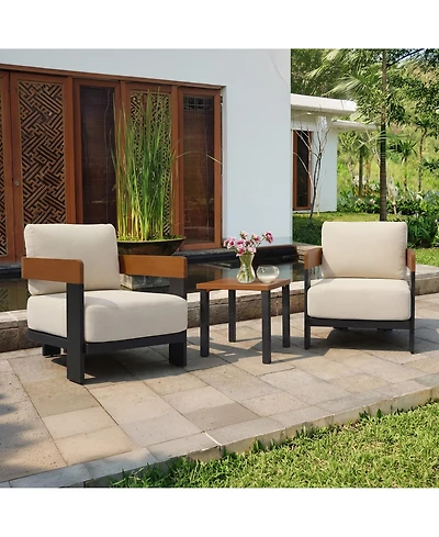 Tribesigns 2-Piece Patio Conversation Set, Patio Sofa with Removable Cushions, Outdoor Armchair with Meatl Frame & Thick Seat Cushion (No Table)