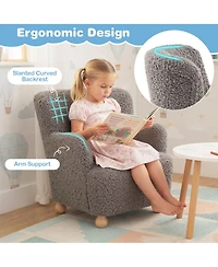 Sugift Sherpa Kids Sofa Comfy Toddler Armchair with Solid Rubber Wood Legs