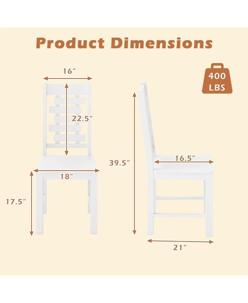 Sugift Wooden Dining Chair Set of 2 Solid Rubber Wood Kitchen Chairs