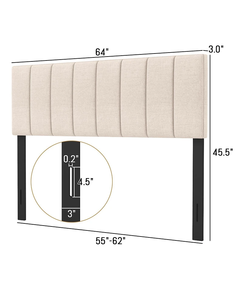 Sugift Linen Upholstered Headboard with Solid Wood Legs and Adjustable Width