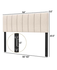 Sugift Linen Upholstered Headboard with Solid Wood Legs and Adjustable Width