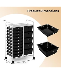 Sugift Rolling Storage Cart 15-Drawer Trolley with Chrome Plated Metal Frame