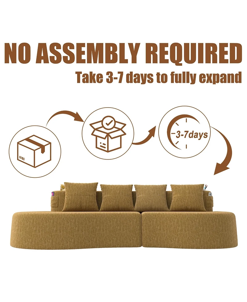 Rainsken Half Moon 3-Seater Sofa, Modern Modular Sectional Couch in Chenille Fabric, Featuring 2 Cup Holders and Side Storage Pockets for Home Use