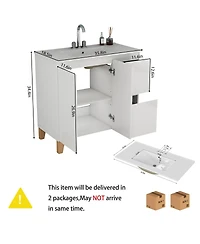 Sillysis 36-Inch Solid Wood Soft-Close Storage Bathroom Vanity with Ceramic Sink