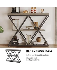 gaomon 39" Entryway Table - 3 Tier Narrow Console Sofa Table with Storage Shelf, X-Shaped Metal Frame, Industrial Accent Tables