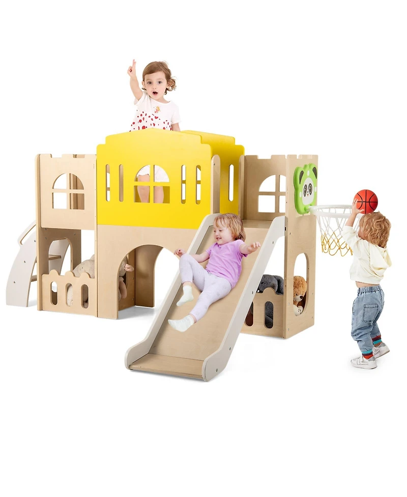 Slickblue Kids 7 in 1 Slide Playset with Climber and Basketball Hoop
