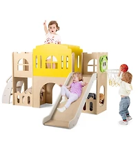 Slickblue Kids 7 in 1 Slide Playset with Climber and Basketball Hoop