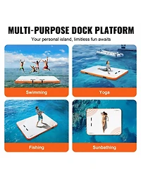 Gouun 8 x 6 Ft Inflatable Floating Dock Platform with Non-Slip Pvc Surface, Portable Water Dock with Ladder