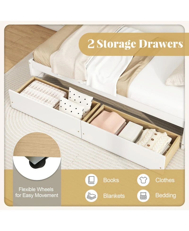 Gouun Twin Pine Wood Bed Frame with Storage Drawers and Captain Style