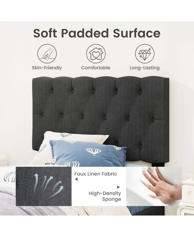 Gouun Twin Linen Upholstered Bed Frame with Tufted Headboard