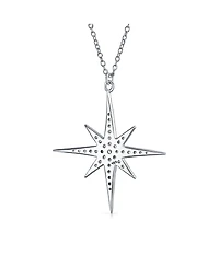 Bling Jewelry Celestial Pave Cubic Zirconia Cz North Star Burst Pendant Necklace