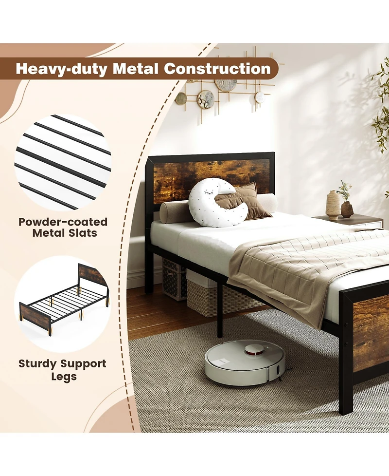 Sugift Twin Size Metal Bed Frame with Headboard and Footboard