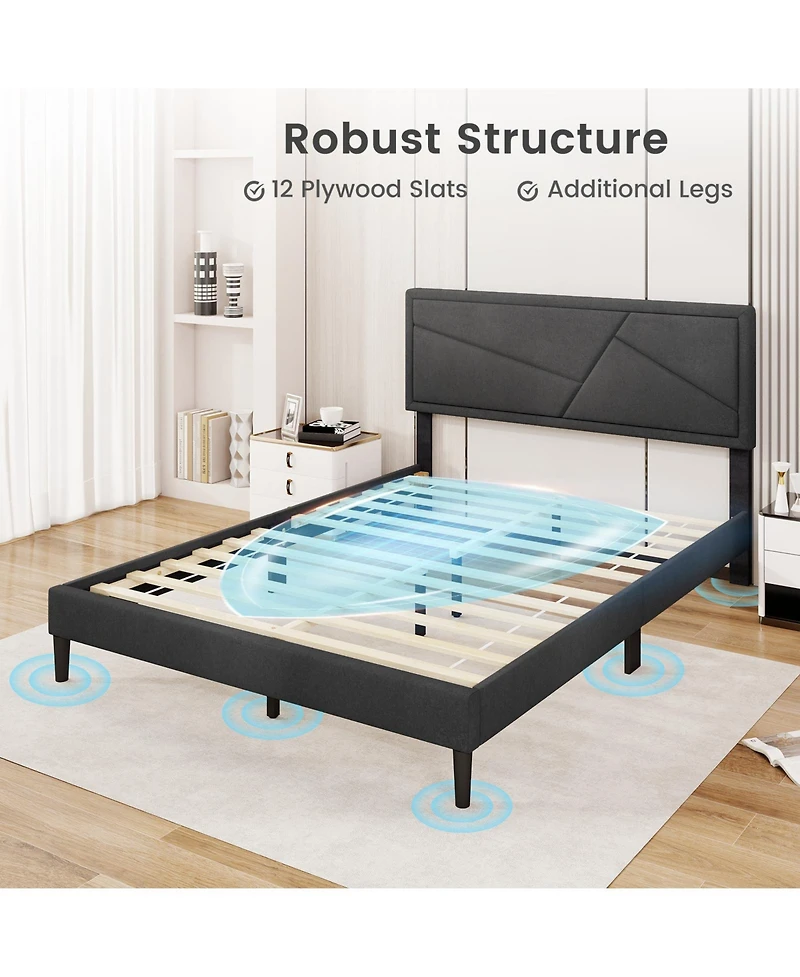 Sugift Queen Size Upholstered Platform Bed Frame with High Headboard