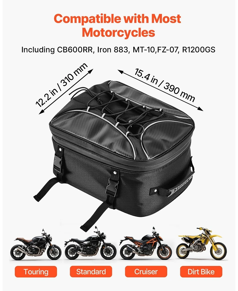 Mecale 22 to 34L Expandable Motorcycle Tail Bag with Waterproof Rain Cover