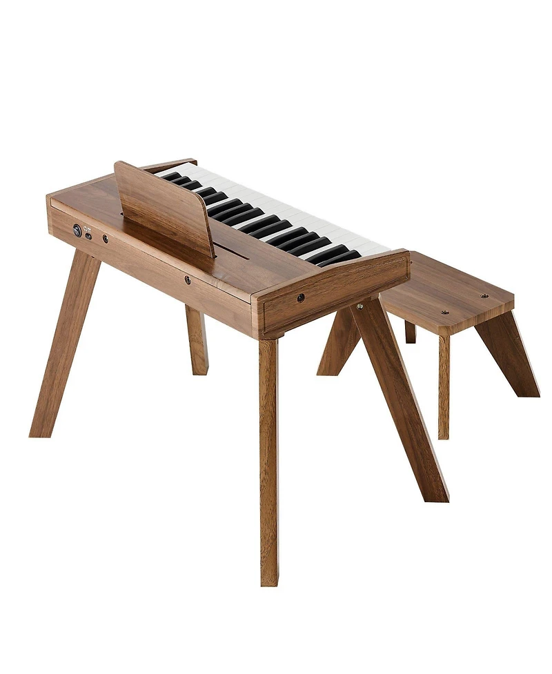 Mecale 37 Key Wooden Digital Piano Set with Dual Power, Ages 3