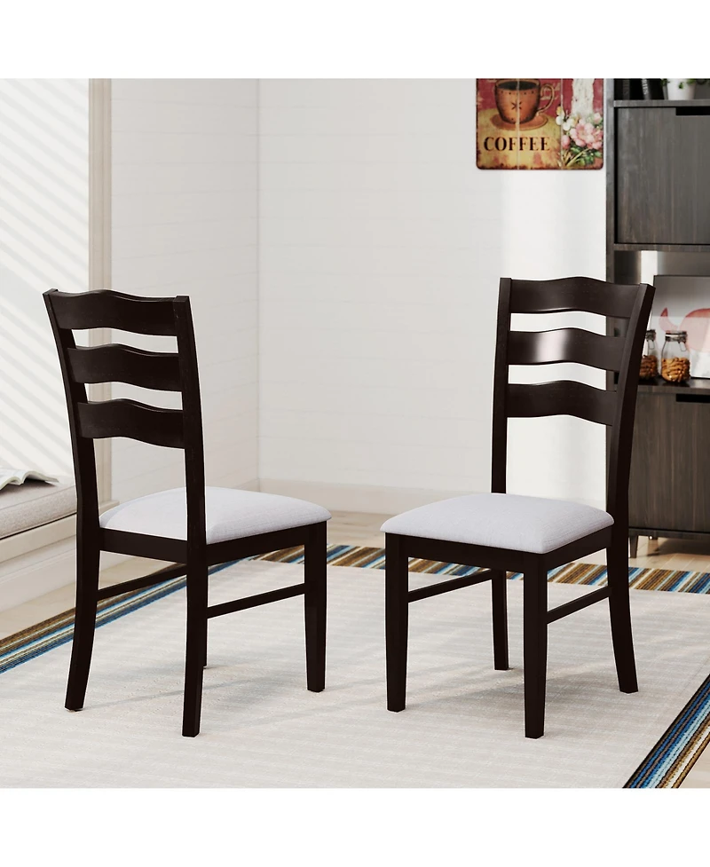 Gymax Dining Chairs Set of Fabric Rubber Wood Legs Padded Seat Wavy Backrest Armless