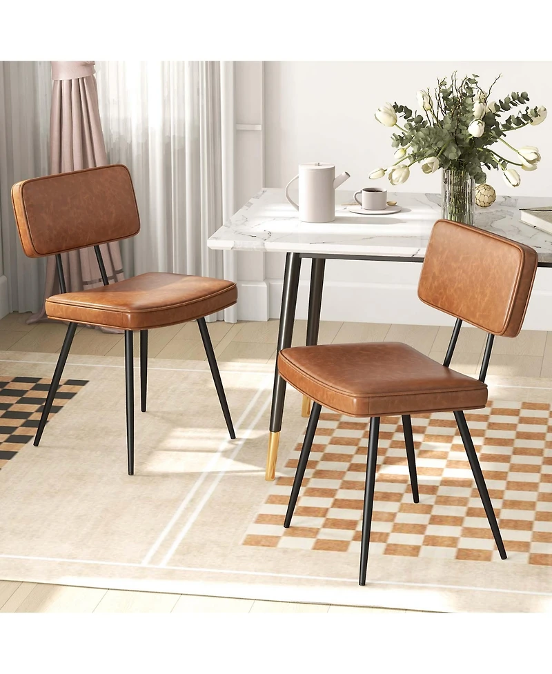 Gymax Dining Chairs Set of 4 Width Pu Leather Cover Filled Sponge Waterfall Seats