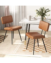 Gymax Dining Chairs Set of 4 Width Pu Leather Cover Filled Sponge Waterfall Seats