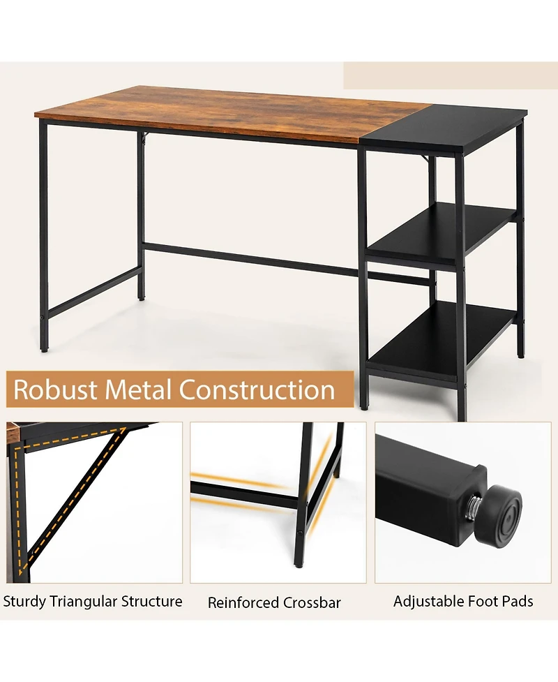 Sugift 55 Inch Modern Industrial Style Study Writing Desk with 2 Storage Shelves