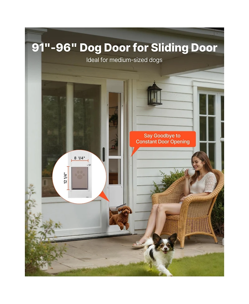 Cozito Dog Door for Sliding Glass 91-96 in Medium Flap Aluminum