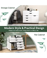 Sugift Modern Vertical 5-Drawer Mobile Chest with Door 5 Casters