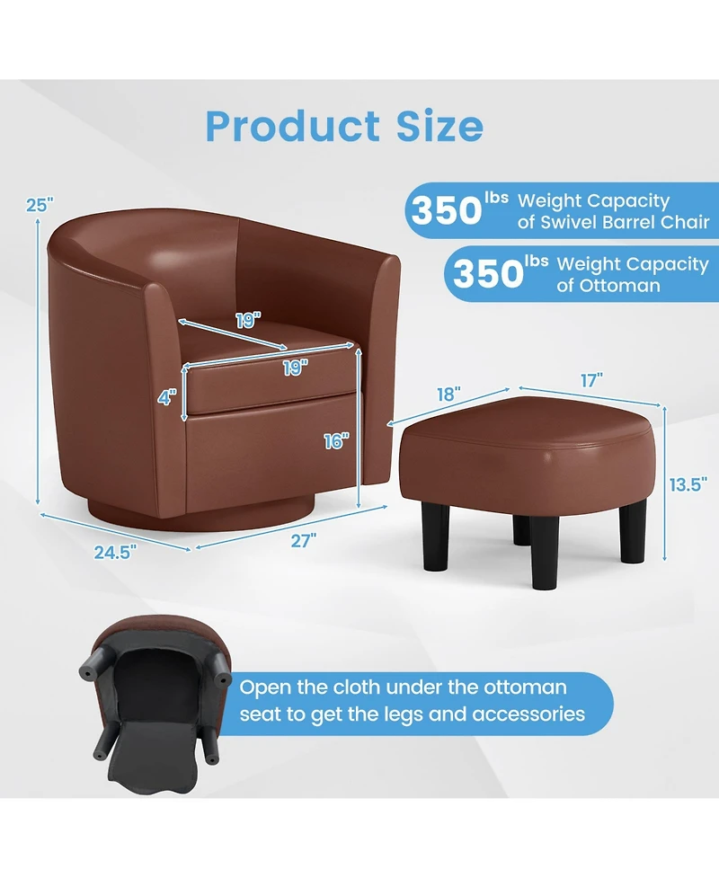 Sugift Modern Club Swivel Accent Chair with Ottoman Footrest Curved Backrest