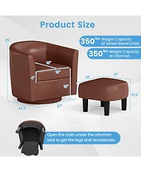 Sugift Modern Club Swivel Accent Chair with Ottoman Footrest Curved Backrest