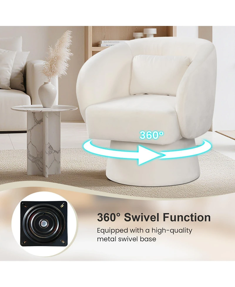 Sugift Swivel Accent Chair Upholstered Barrel Chair with Curved Back and Removable Lumbar Pillow