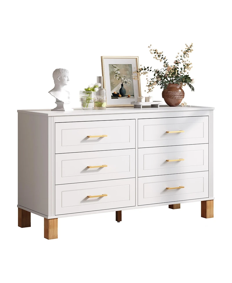 Rainsken Home Storage Chest of Drawers, Modern 6-Drawer Dresser with Metal Handles and Durable Solid Wood Legs for Bedroom