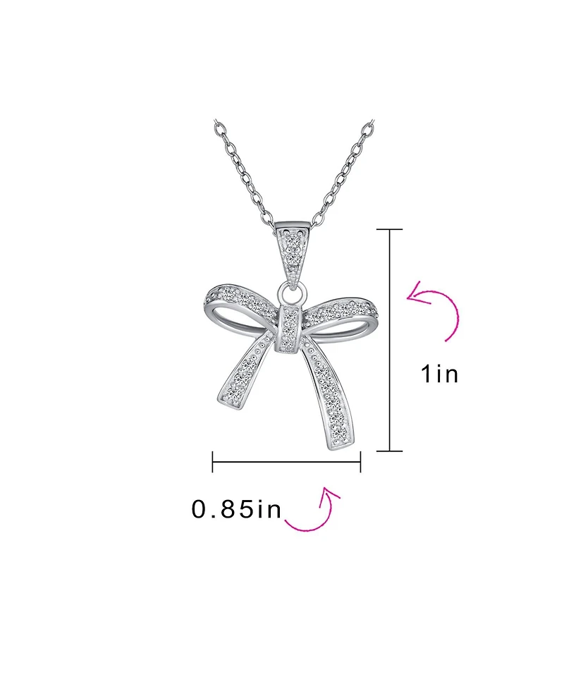 Bling Jewelry Dainty Cubic Zirconia Pave Cz Station Ribbon Bow Pendant Necklace