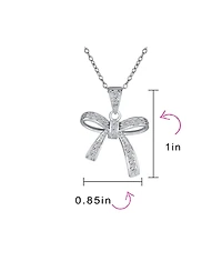 Bling Jewelry Dainty Cubic Zirconia Pave Cz Station Ribbon Bow Pendant Necklace