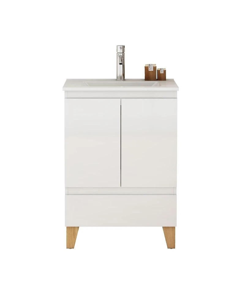 Sillysis Inch Bathroom Vanity with Sink, Glossy Storage Cabinet, Soft Close Drawer