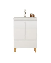 Sillysis Inch Bathroom Vanity with Sink, Glossy Storage Cabinet, Soft Close Drawer