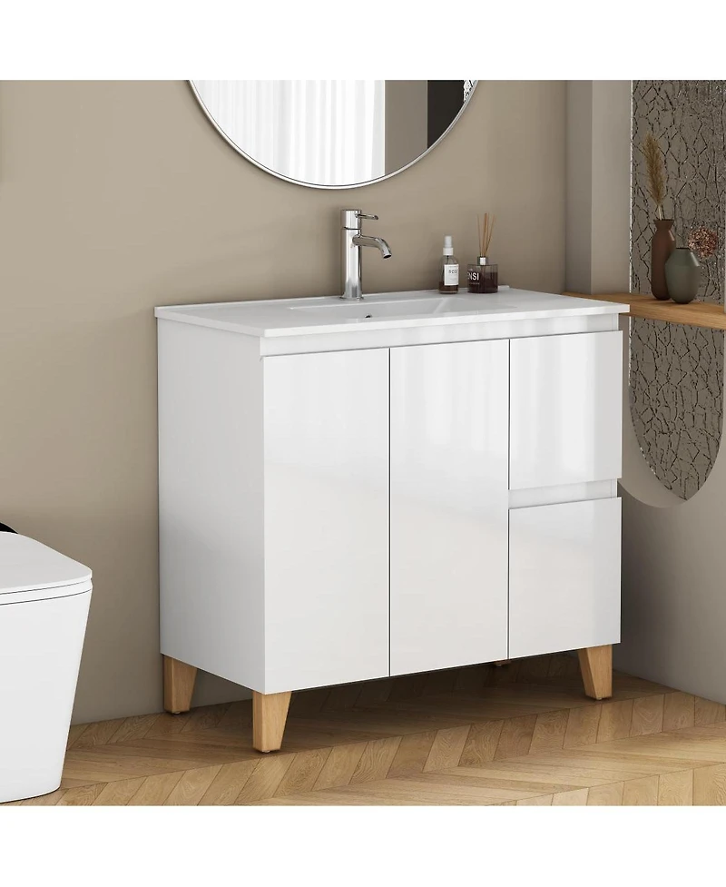 Sillysis Inch Bathroom Vanity with Sink, Glossy Storage Cabinet, Soft Close Drawer