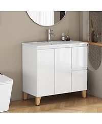 Sillysis Inch Bathroom Vanity with Sink, Glossy Storage Cabinet, Soft Close Drawer